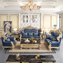 luxury Antique living room furniture leather sofa set and gold white fabric living room sofa set
